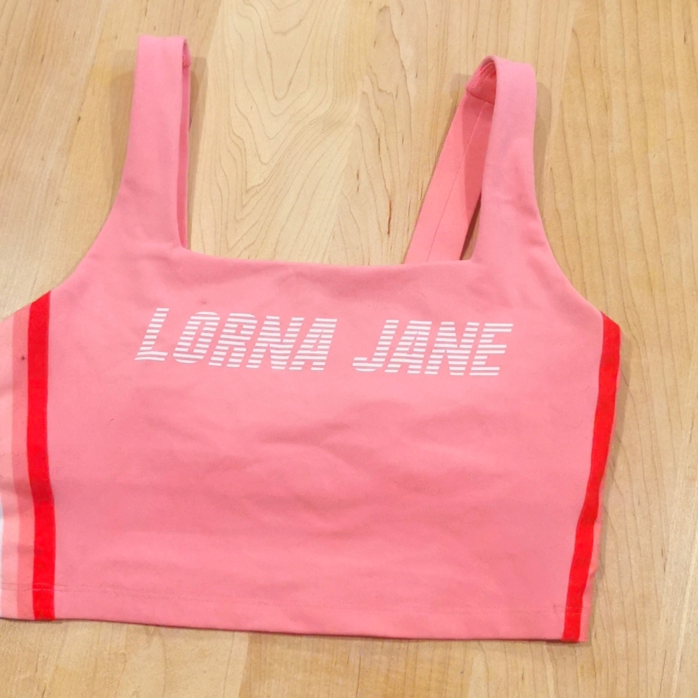 Lorna Jane Tank Bright Pink w/ Vintage strips - Medium